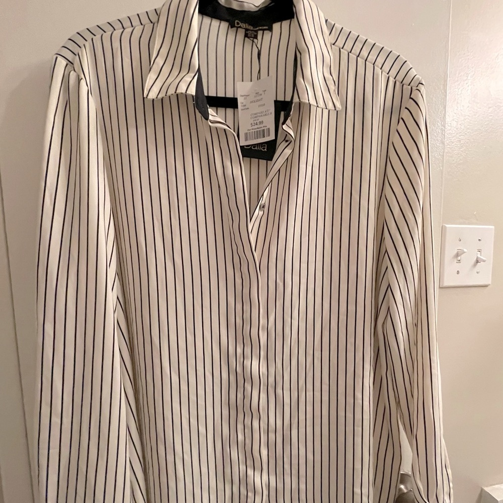 Satin cream and black pinstriped blouse